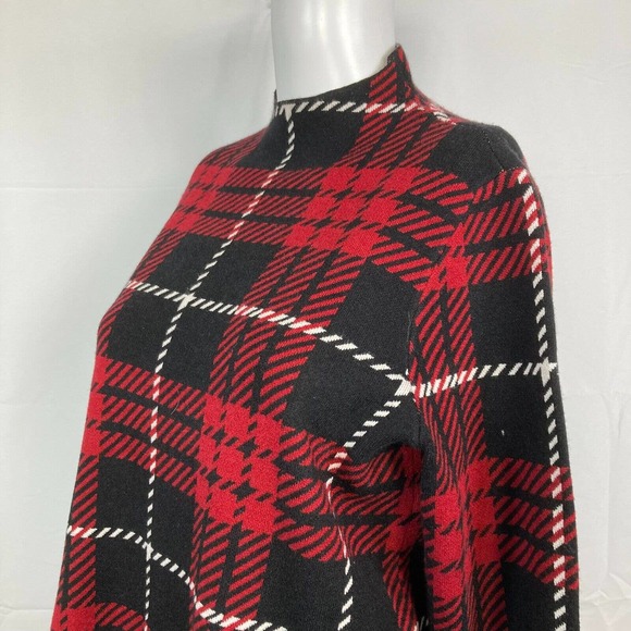 Anne Klein Sweater Womens Sz S Red Black‎ Plaid Pullover Mock Neck Split Hem - Picture 5 of 12
